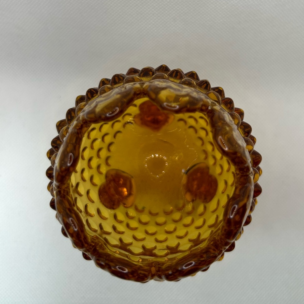 Vintage MCM amber glass egg shaped hobnail rose bowl vase petal rim - Picture 8 of 8